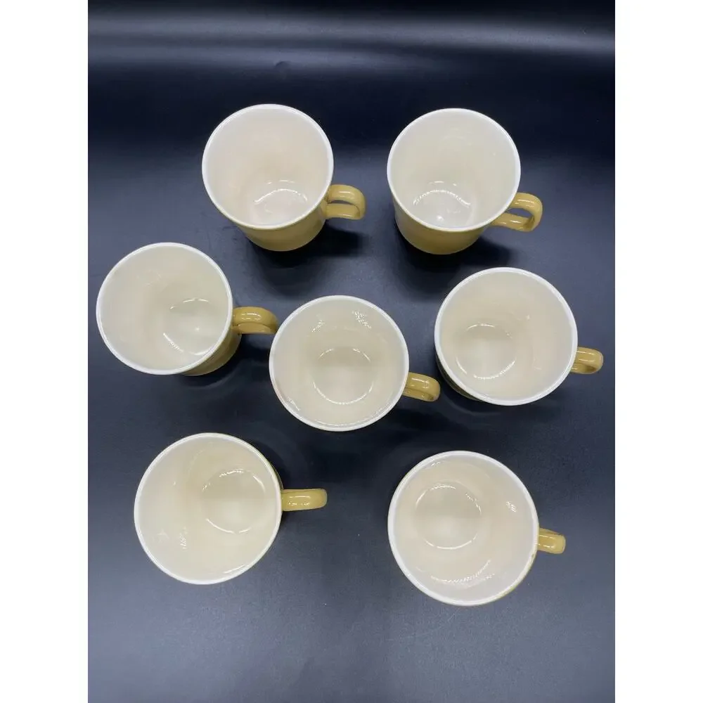 Vintage Mid Century Modern MCM Set of 7 Gold Coffee Cups Mugs